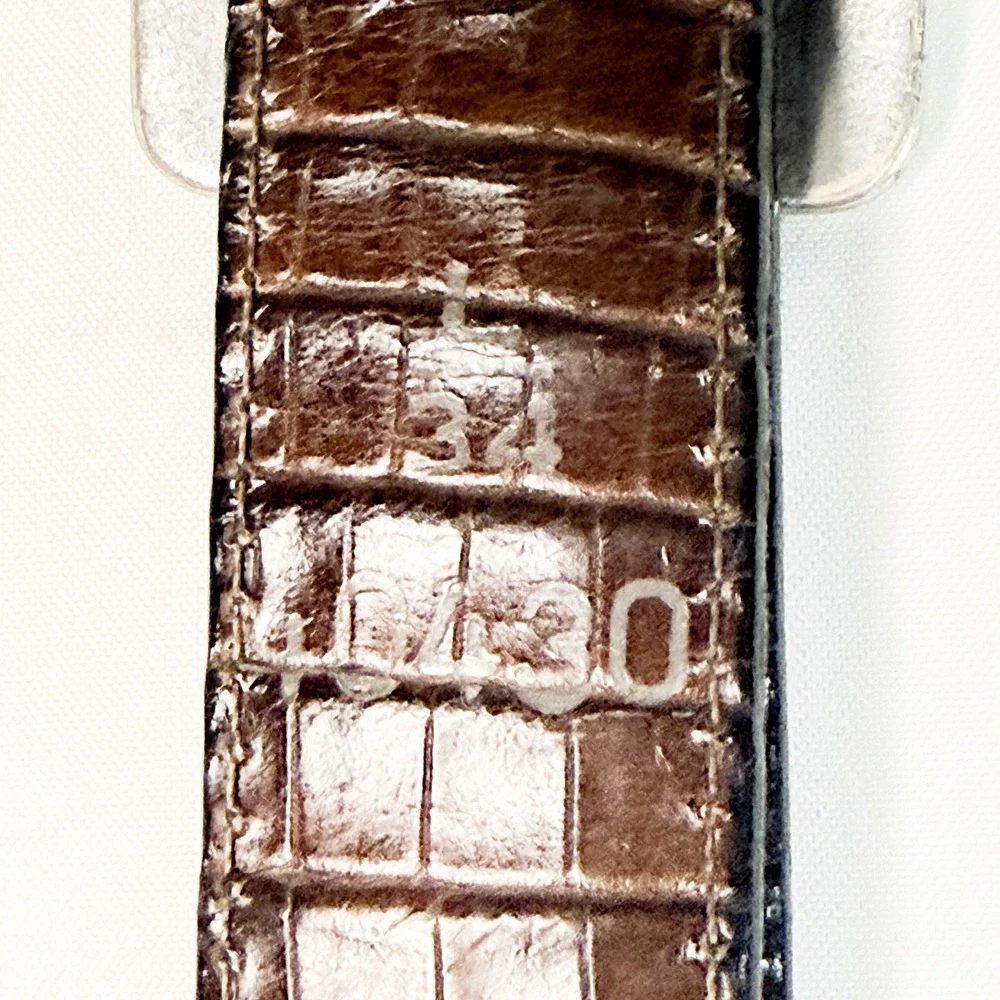 Brighton Black Croc Embossed Leather Belt Silver Scroll Buckle Size Large 30